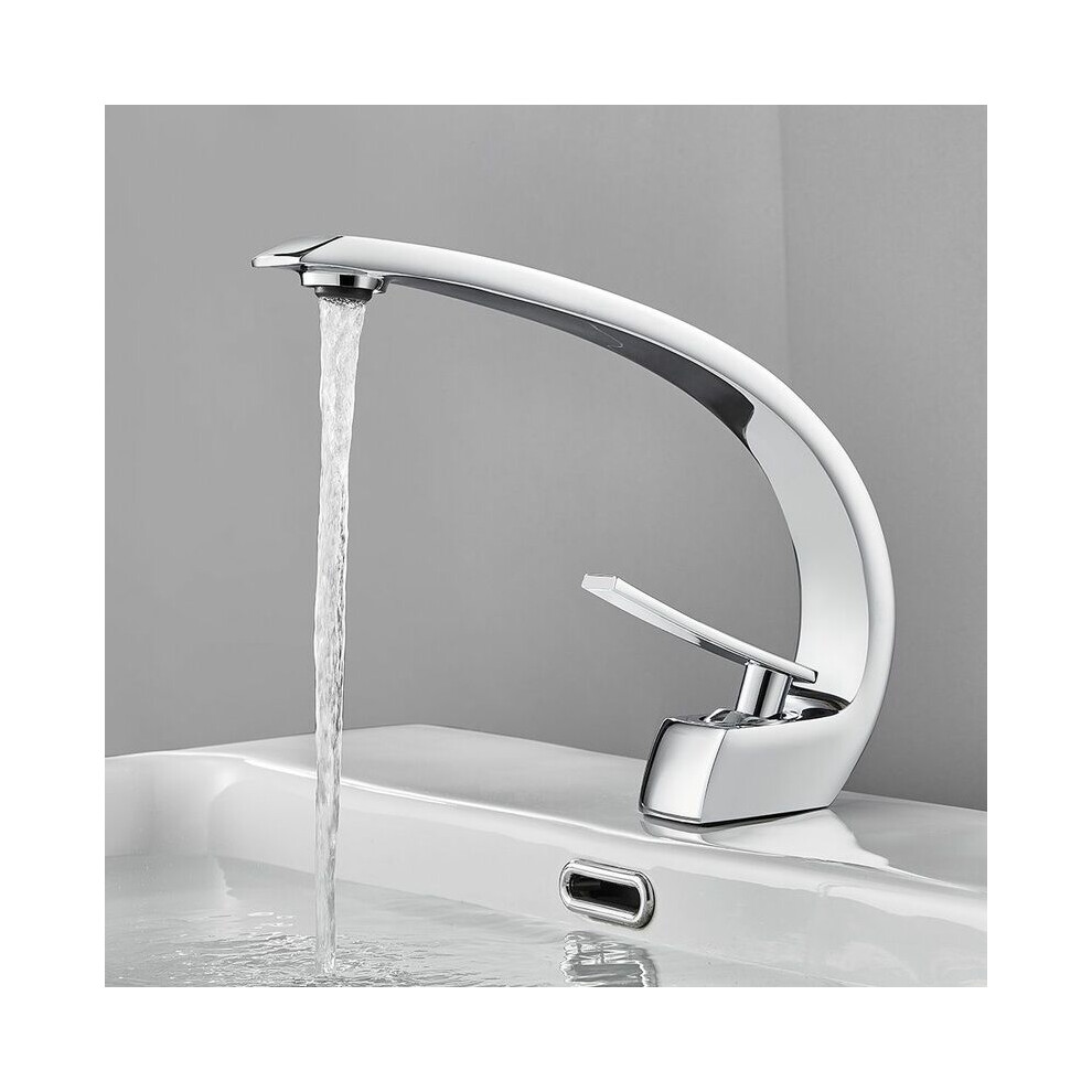 Corrosion Resistant Bathroom Faucet, Deck Mount Installation Solid Brass Construction Waterfall Faucet For Elegant Bathrooms, Easy Installation (Brush 9466005065757