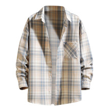 Men's Business Shirt Button Down Long Sleeve Blue Checked Pattern Casual Loose Fit Size M Traditional Shirt