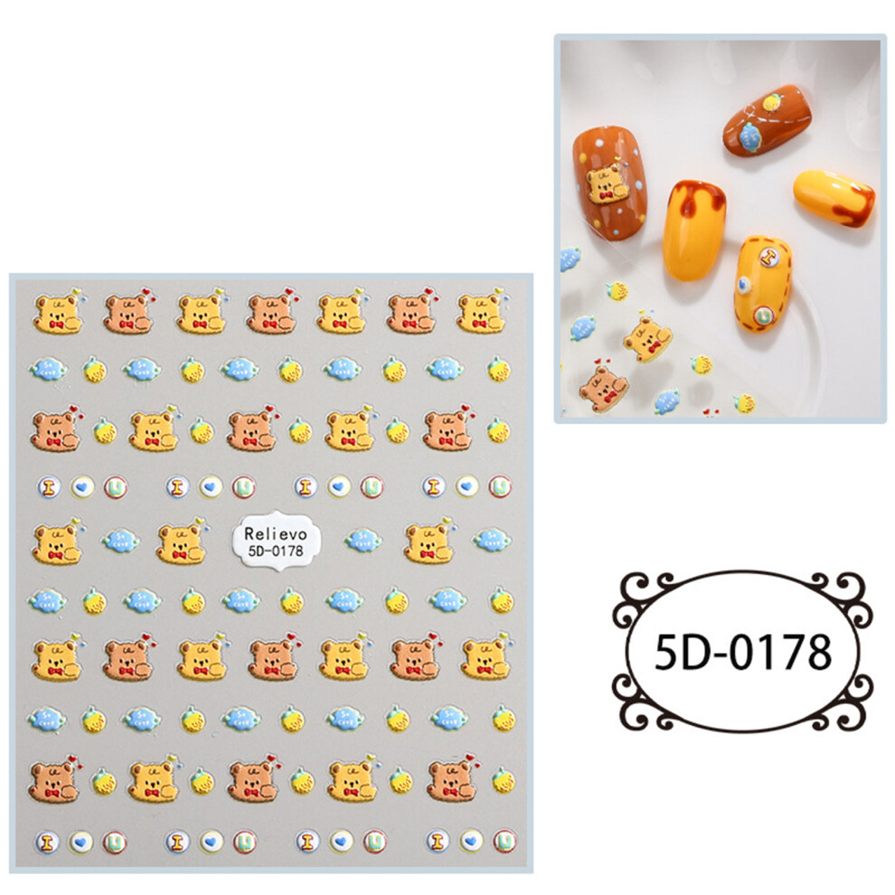 1 Sheet 5D Nail Art Stickers Embossed Self-Adhesive Nail-5D178