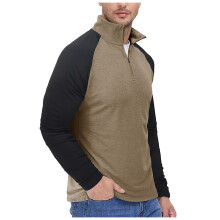 Men's 1/4 Zip Pullover Long Sleeve Functional Shirt Hiking Ski Cycling Gym Breathable Colour Blocking Khaki XXL