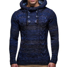 Cardigan with Buttons Men's Cardigan Long Sleeve Chunky Knit With Hood Dark Blue Size S For Casual Looks