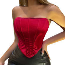 Women's Gothic Corset Bustier Lace Up Satin Floral Boned Overbust Lingerie M Red