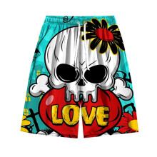 Skull Print Shorts Men's Summer QuickDrying 3D Print Swimming Trunks With Drawstring Lightblue 3XL
