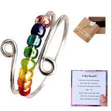 Rainbow Beads Anxiety Ring Colored Beads AntiStress Fidget Rings for Daily Use Anxiety Ring for Daughter