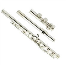 Student flute made from upper flute, 16 holes, nickelplated, transverse closure, Ckey with Ekey, musical instrument
