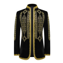 Men's Embroidered Tuxedo Gothic Prince Blazer Tailcoat Victorian Retro Jacket Black M Cosplay Costume Stage