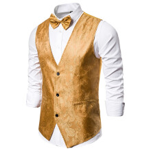 Men's Paisley Suit Vest Floral Jacquard VNeck Slim Fit Wedding Man Party Vest Yellow Size M