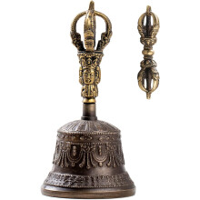Tibetan Dharma Object Bell and Bajra Set  Old Pray Singing Bowl, Hand Bell, Handmade Buddhist Meditation Bell (14 x 7.3 cm) Large Bell