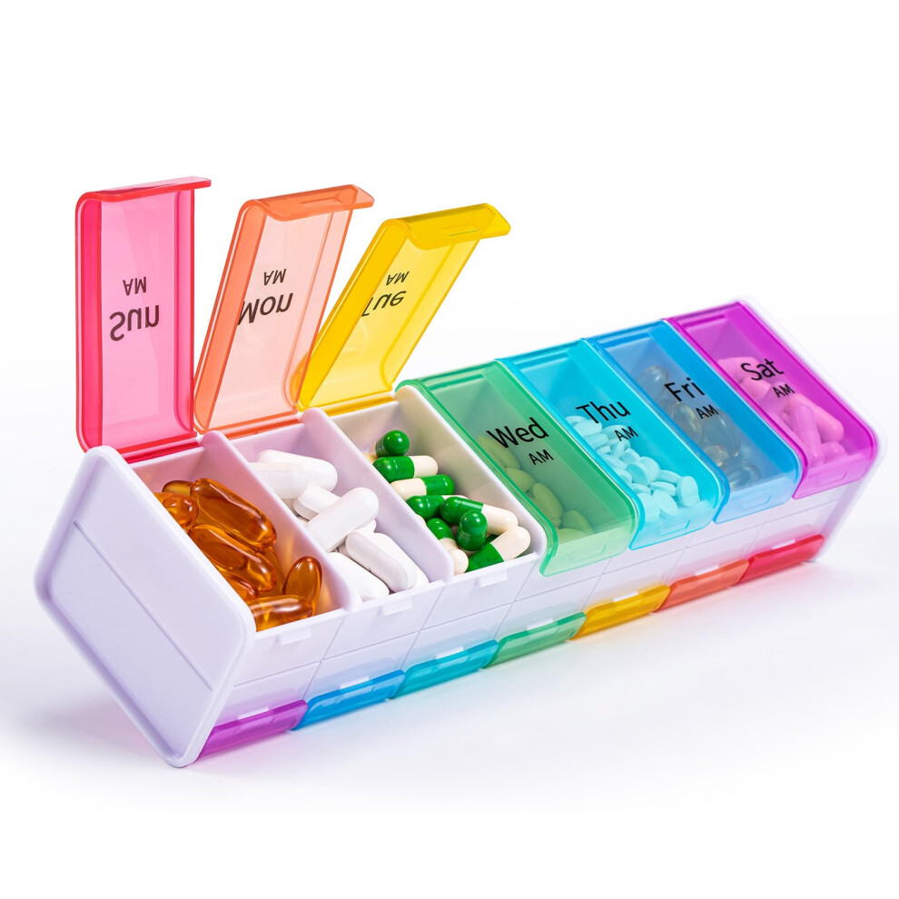 White Extra Large Weekly Pill Organiser Am Pm 7 Day Bpa 2 Times A Day Pill Box For Vitamins And Supplements