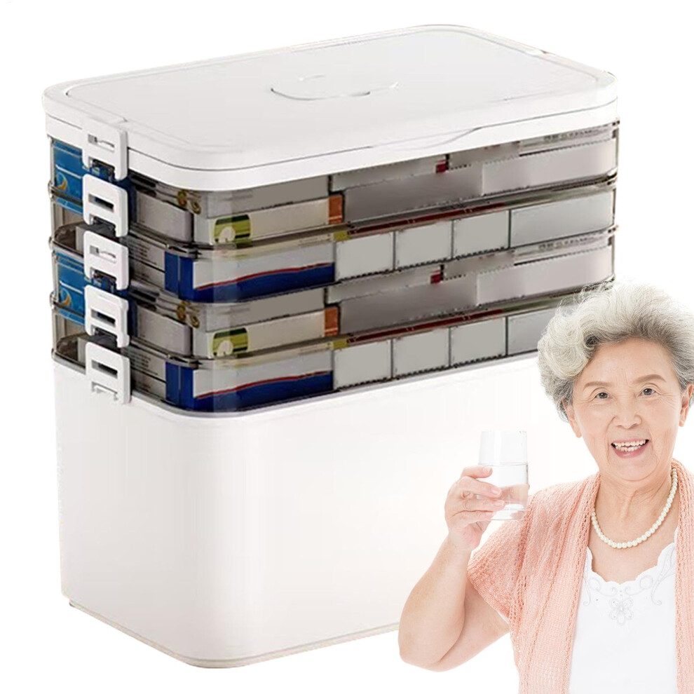 Medicine Box Organizer Storage Waterproof Pill Container Case, Clear With Handles, FiveFloor Design For College Dorm