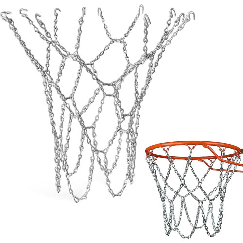 Rede de basquete com elos lisos e sem relevo, extremamente resistente às intempéries e fácil de montar - ideal para ginásios e uso doméstico