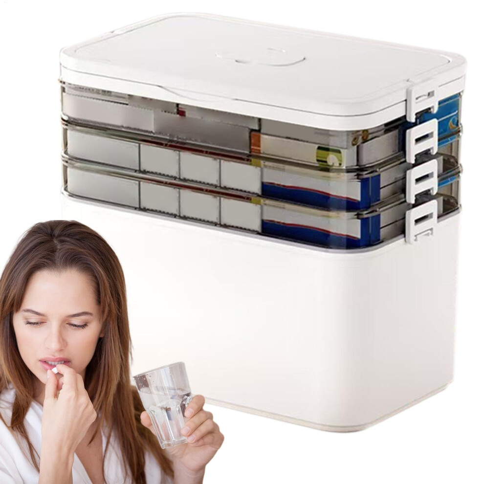 Gray Medicine Box Organizer Storage Travel Pill Case With Handle Portable Fourcompartment Pill Box Water And Shade Proof