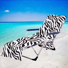 Sun Lounger Beach Towel With Pockets Leopard Print 3D Chaise Lounge Chair Cover 75x210cm Model A