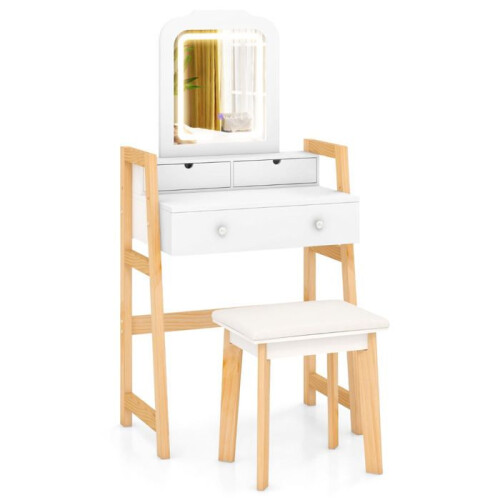 Cabeleireiro - HELLOSHOP26 - Espelho iluminado LED - 3 gavetas - Design elegante - Branco