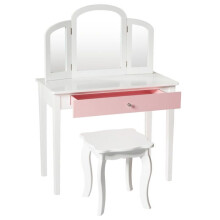 Coiffeuse - HELLOSHOP26 - Ensemble avec miroir pliable - MDF et bois de pin - 70 x 34 x 95,5 cm - Rose et blanc