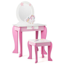Peinadora infantil - HELLOSHOP26 - 49x35,5x89 cm - Espejo removible - 1 cajón - MDF rosa y blanco