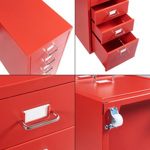 Bureau caisson - HELLOSHOP26 - Rollende kast - 5 lades - Metaal - Rood 2
