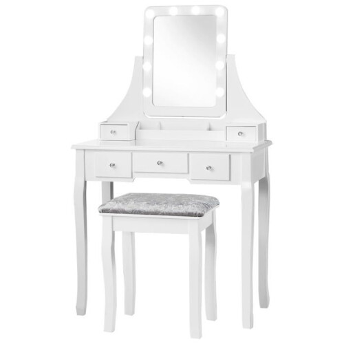 Coiffeuse - HELLOSHOP26 - Miroir pivotant - 10 lumières LED - 5 tiroirs - Blanc