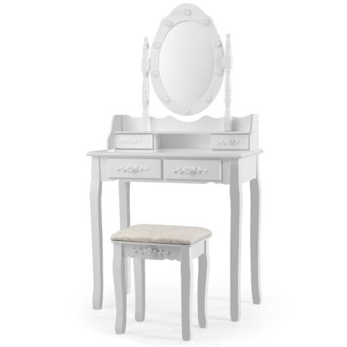 Cabeleireiro - HELLOSHOP26 - Espelho oval - 10 lâmpadas - 4 gavetas - MDF branco