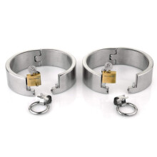 3 cm Heavy Stainless Steel Handcuffs, Metal Bondage Cuff Lockable Sex Toy, Silver