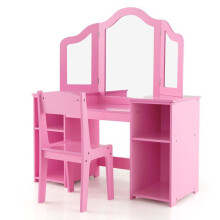 Coiffeuse infantil - HELLOSHOP26 - 2 en 1 - Espejo extraíble - MDF - Rosa