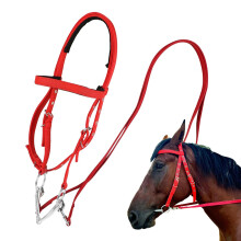 Draft Horse Bridle, Horse Neckholder Bridle Browband Headstall with Nylon Reins for Men, Soft Padded Trail Riding Equestrian Equipment. Red L