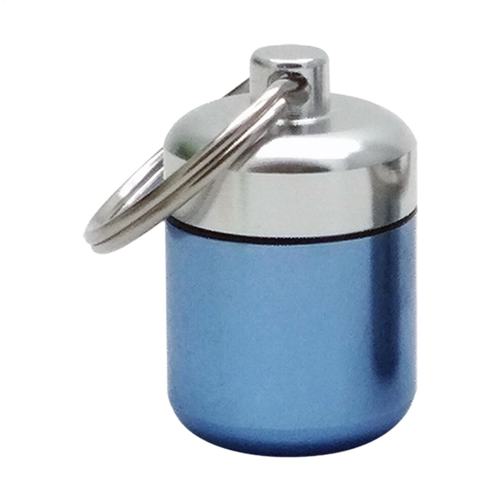 Blue Pocket Pill Box Metal Key Chain Pill Container Lightweight Spacesaving Travel Pill Case, Colorful Pill Case