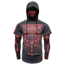 Men's Cyberpunk Ninja Hoodie With Mask TwoPiece Look Gray Size M Long Sleeve Slim Fit Printed Cycling Apparel
