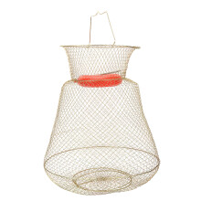 Metalfiskekurv med fjedermekanisme. Sammenklappelig og holdbar. Korrosionsbestandig. Genialt design. Stabile egenskaber. Høj pålidelighed.