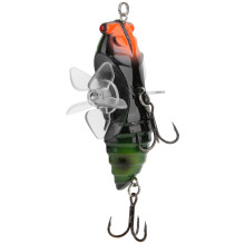 Isca artificial imitando cigarra, com ação de natação realista e anzol triplo duplo giratório, ideal para pescadores de água doce e salgada.