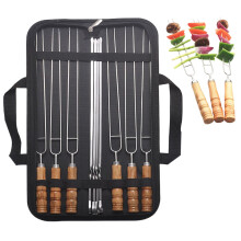 Stainless Steel Skewers With Wooden Handles 10 Pcs Rustproof For Vegetables Shrimp Steaks