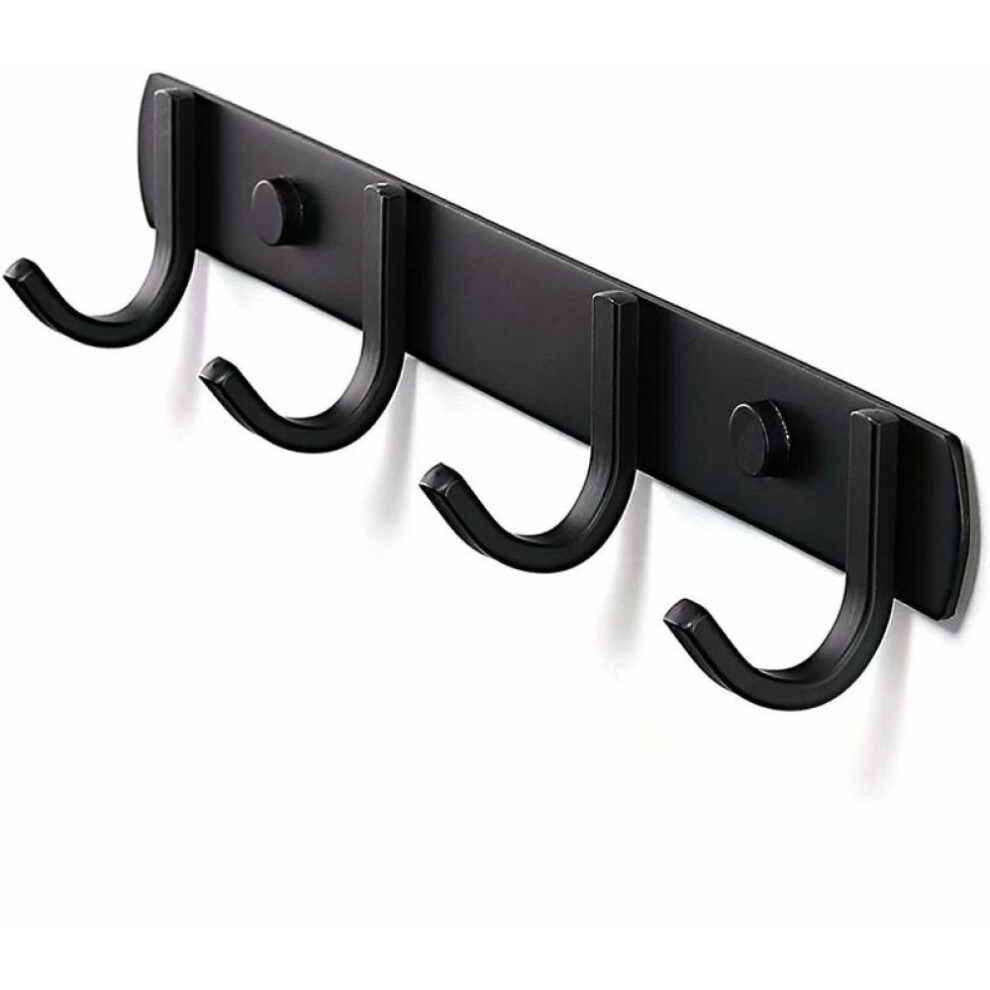 Coat Hook Organizer, Anti Skid Coat Hooks Long Projected Hook Arm Stainless Steel Wall Mounted Rack With 4 Hooks, Thick Metal Backplate Modern Black S 9454554861555