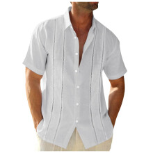 Hawaii Shirts Men's Short Sleeve Cuban Guayabera Shirt Linen LooseFit StandUp Collar ButtonDown White XXL