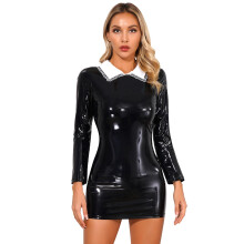Women's Patent Leather Dress Wetlook Mini Dress Sexy Short Bodycon Evening Dress Tight Metallic Glitter Pencil Dress Case Party Clubwear 4XL B Black