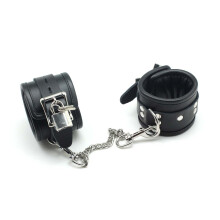 Leather Handcuffs Padded Restrictions Wrist with Locks and Clasp Buckles