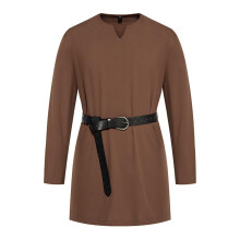 Medieval Knight Costume, Viking Tunic, Templar Cosplay Outfit, VNeck Steampunk Shirt, Coffee Color Size L Without Belt