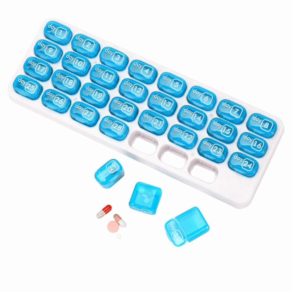 31 Days Pill Box, Large Capacity Monthly Pill Organizer, Removable Medicine Storage, One Day Dose, Date Reminder, Blue