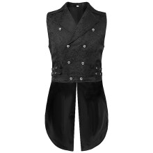 Men's Gothic Steampunk Double Breasted Vest Brocade Vest Black Size S Cosplay Costume Medieval Tailcoat