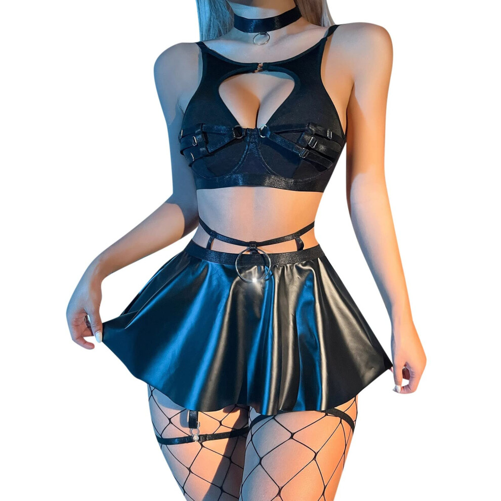 Wetlook Body Women's BDSM Outfit Patent Lingerie Women Sexy Kinky Outfit Latex Clothing Sexy Lingerie Women's Lingerie Dress Women's Sexy Black S