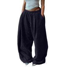 Girls' Corduroy Elastic Waist Hippie Baggy Palazzo Trousers L Darkblue