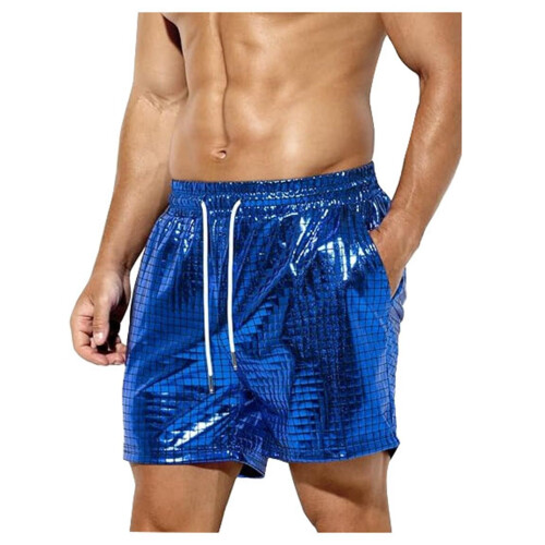 Men's Metallic Boxer Shorts Sequin Size M Blue Shiny