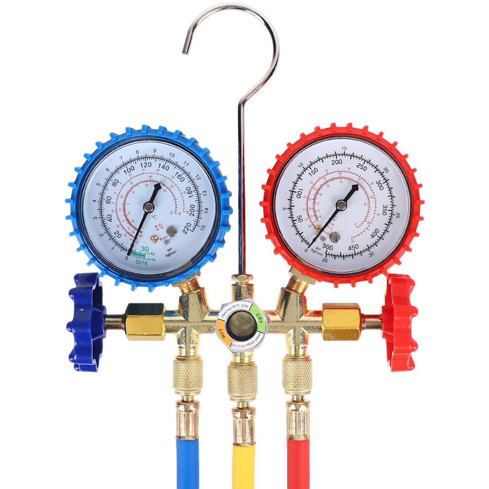 Ac Manifold Gauge Set, 3 Way Pressure Hvac Kit With Hoses For R134a R410a R404a Refrigerants 9339159751893