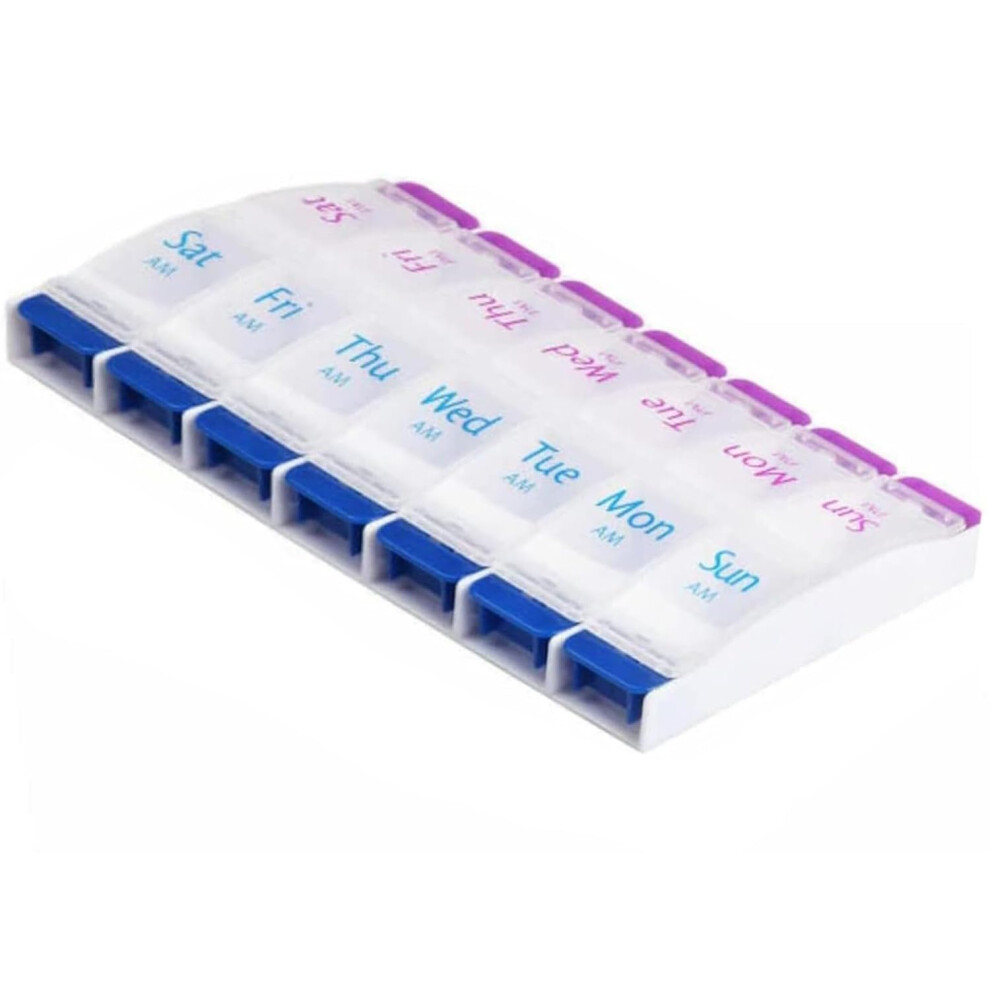 Food Grade 7Day AMPM Pill Box BPA  Dispenser 14 Compartments Reminder For Supplements Vitamins Fish Oil