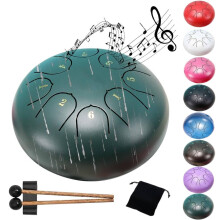 Drum Rain Play with 6inch 8Note Steel Tongue Drum – Garden Rain Drum – Includes Carry Bag and Mallets (Green)