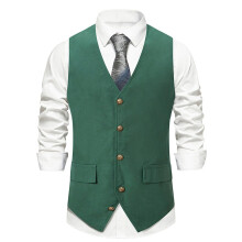 Suit Vest for Men VNeck Formal Vest for Business Party Wedding Costume With Pockets 01 Green M