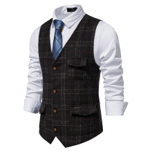 Men's Suit Vest Slim Fit VNeck Sleeveless Gilet Formal Classic With Buttons Black XL