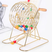 Bingo Set Hand Curled Bingo Play Set Includes 1 Bingo Cage 100 Bingo Balls with Lockable Metal Bingo Game with Foil for Party, Annual Meeting, Gold