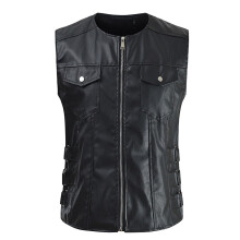 Men's Leather Vest Biker Leather Motorcycle Vest Size 3XL Black Rocker Style