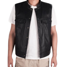 Leather Motorcycle Vest For Men, Racing Cowl Leather, Black XL, Biker Rocker, Motorcycle Club Vest