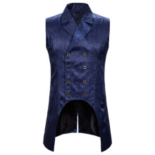 Men's Victorian Suit Vest Steampunk Gothic Double Breasted Vest Navy Size L Paisley Brocade Wedding Party Formal